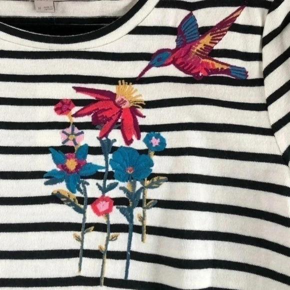 LOFT Hummingbird Bell Sleeve Black & White Striped Top NWOT - Picture 3 of 7